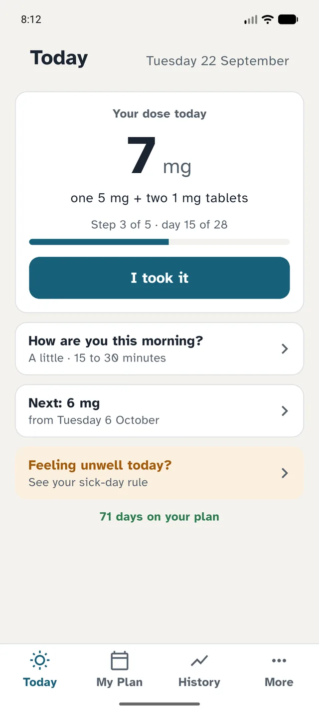 Every morning: one glance, one tap