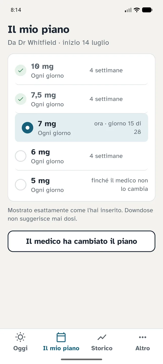 Inserisci il piano del tuo medico